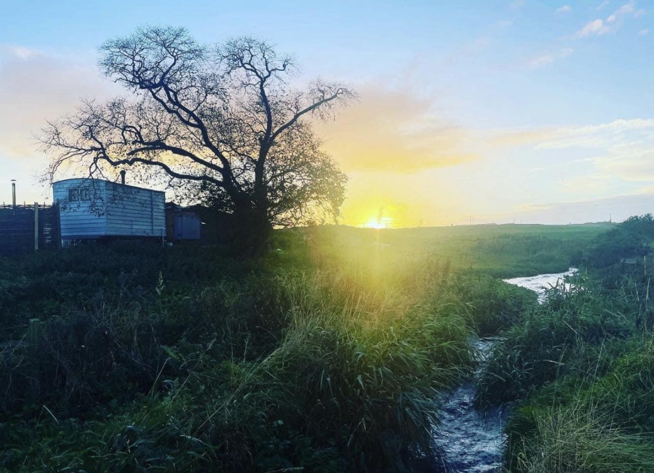 Balnab shepherd's hut at sunset