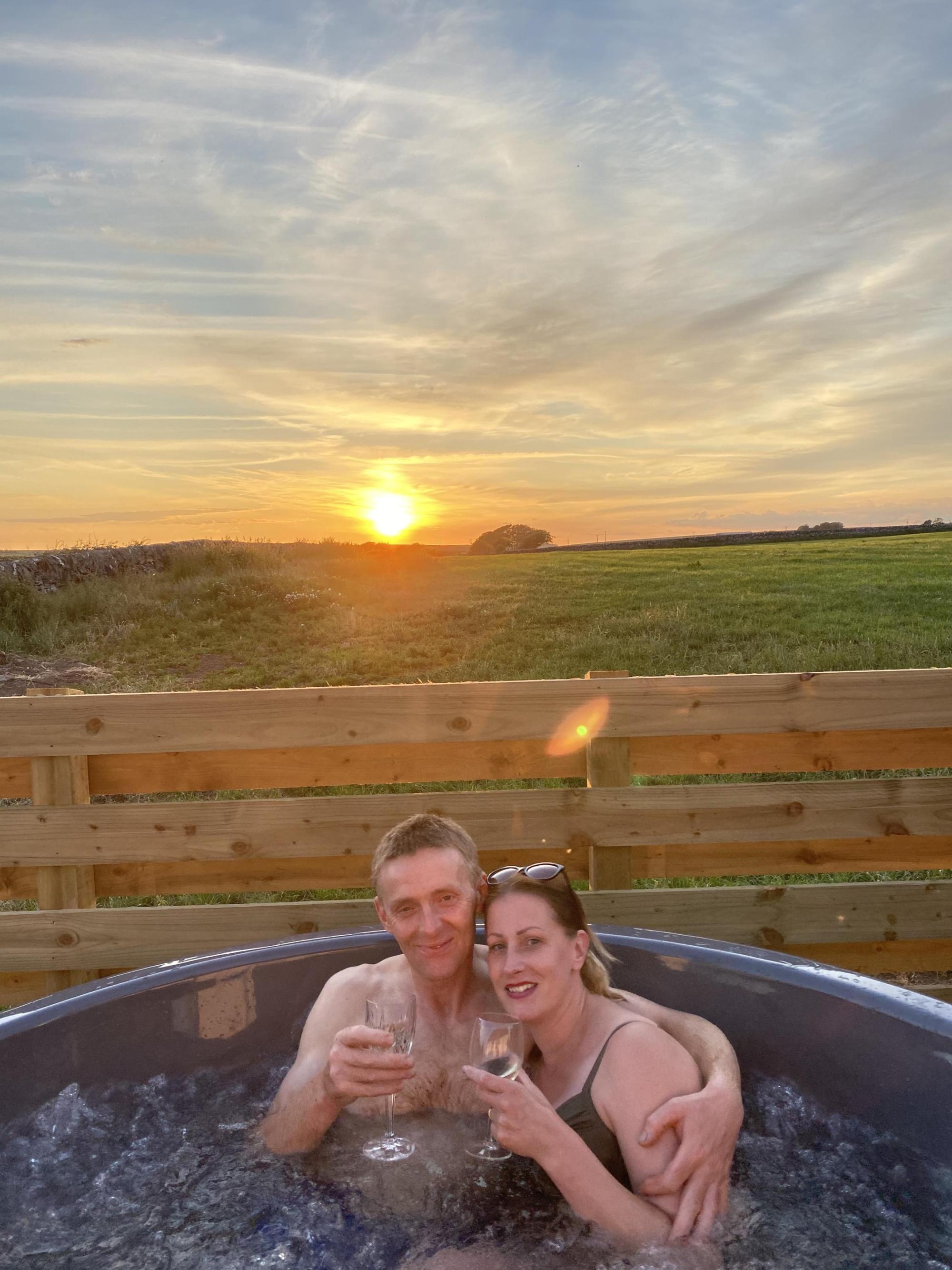 In the hot tub at Dairy Cottage