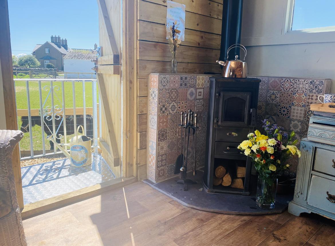 Wood burning stove in the Shepherd's Hut